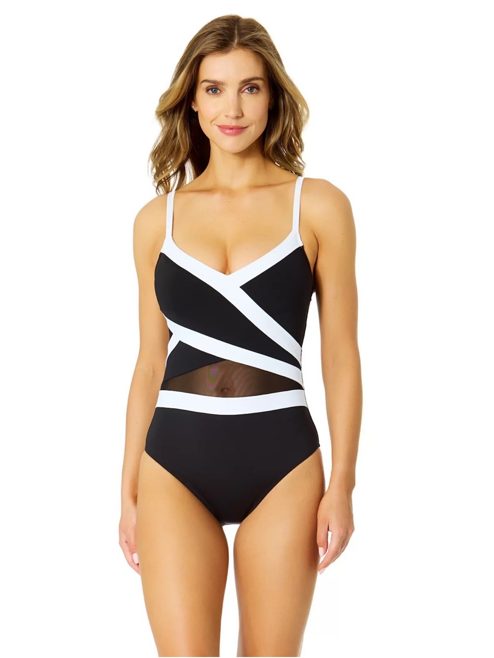 NWT Anne Cole Color Block Mesh Paneled One-Piece Swimsuit